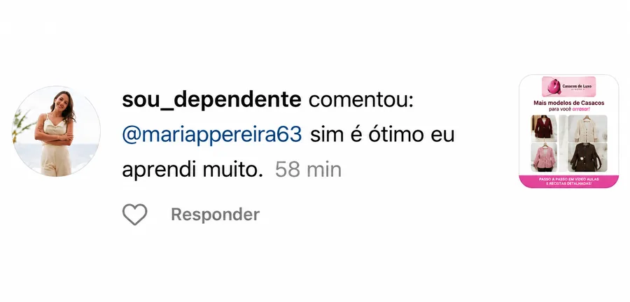 Depoimento de aluna do Casacos de Luxo